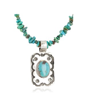 .925 Sterling Silver and Nickel Certified Authentic Handmade Navajo Natural Turquoise Coral Native American Necklace 12810-6-25289
