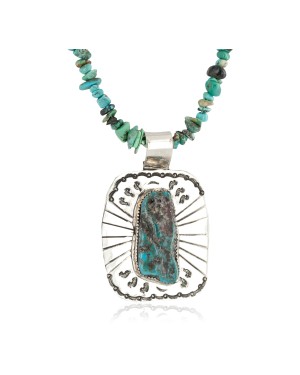.925 Sterling Silver and Nickel Certified Authentic Handmade Navajo Turquoise Coral Native American Necklace 12812-3-25289