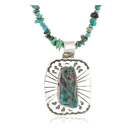 .925 Sterling Silver and Nickel Certified Authentic Handmade Navajo Turquoise Coral Native American Necklace 12812-3-25289