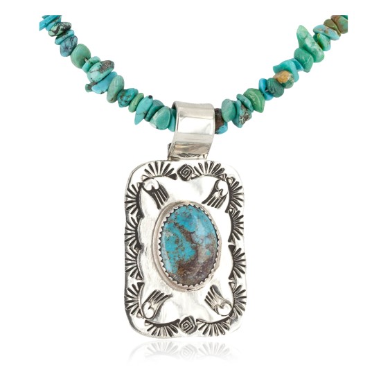 .925 Sterling Silver and Nickel Certified Authentic Navajo Handmade Natural Turquoise Coral Native American Necklace 12810-5-1601