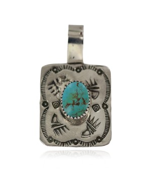 .925 Sterling Silver Bear Paw Handmade Certified Authentic Navajo Natural Turquoise Native American Nickel Pendant 13129