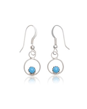 .925 Sterling Silver Certified Authentic Handmade Delicate Navajo Native American Natural Turquoise Dangle Earrings 27223