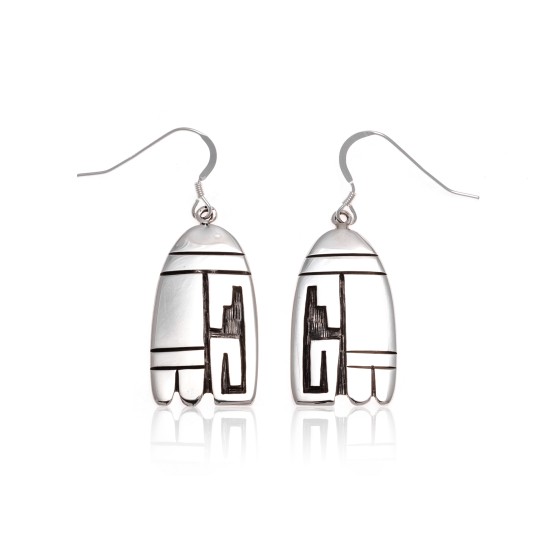 .925 Sterling Silver Certified Authentic Handmade Hopi Native American Earrings 13239 .925 Sterling Silver Certified Authentic Handmade Hopi Native American Earrings 13239