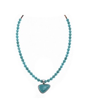 .925 Sterling Silver Certified Authentic Handmade Navajo Native American Natural Turquoise Necklace  15003-5-15338