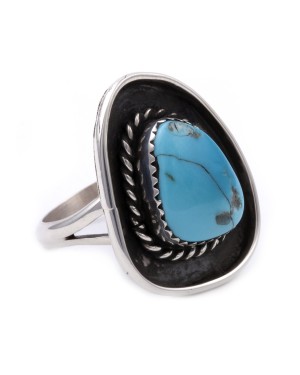 .925 Sterling Silver Certified Authentic Handmade Navajo Native American Natural Turquoise Ring  13226