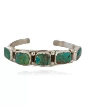 .925 Sterling Silver Handmade Navajo Natural Turquoise Native American Bracelet 92002-1