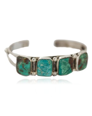 .925 Sterling Silver Certified Authentic Handmade Navajo Natural Turquoise Native American Bracelet 92003