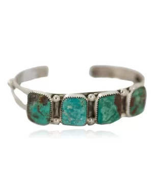 .925 Sterling Silver Handmade Navajo Natural Turquoise Native American Bracelet 92003