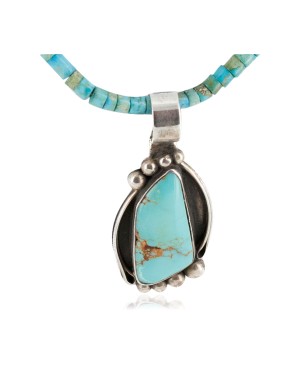 .925 Sterling Silver Certified Authentic Handmade Navajo Natural Turquoise Native American Necklace 15508-14869-1