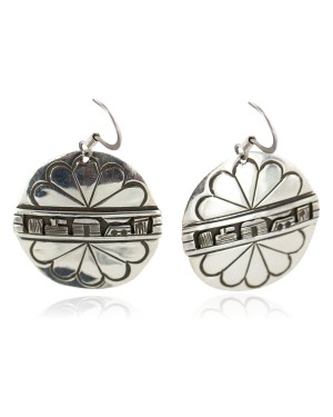 .925 Sterling Silver Certified Authentic Hopi Story Teller Native American Dangle Earrings 13184