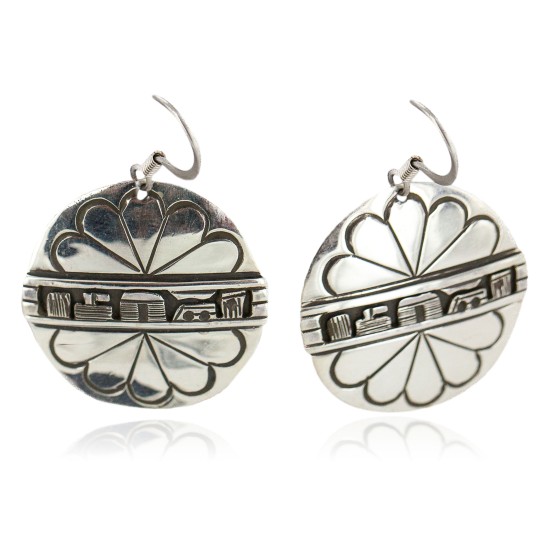 .925 Sterling Silver Certified Authentic Hopi Story Teller Native American Dangle Earrings 13184