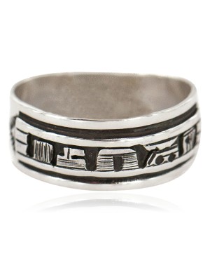 .925 Sterling Silver Certified Authentic Hopi Story Teller Native American Ring Size 10 18310-1