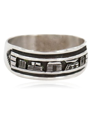 .925 Sterling Silver Certified Authentic Hopi Story Teller Native American Ring Size 12 18306