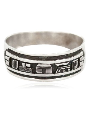 .925 Sterling Silver Certified Authentic Hopi Story Teller Native American Ring Size 13 18306-1