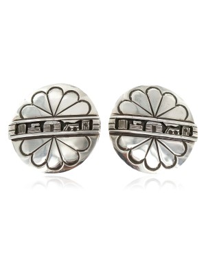 .925 Sterling Silver Certified Authentic Hopi Story Teller Native American Stud Earrings 13185