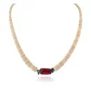 .925 Sterling Silver Navajo Coral and Natural Turquoise Graduated Melon Shell Native American Necklace 95004-9