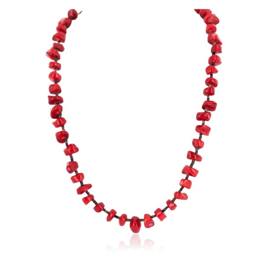 .925 Sterling Silver Certified Authentic Navajo Coral Native American Necklace 24513