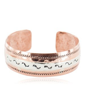 .925 Sterling Silver Certified Authentic Navajo Handmade Native American Pure Copper Bracelet 13055-4