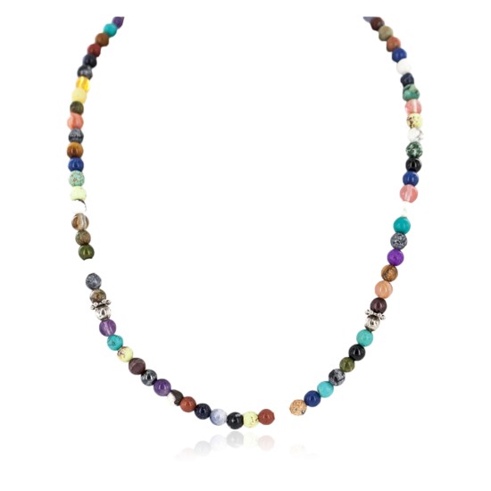 .925 Sterling Silver Certified Authentic Navajo Multicolor Native American Necklace 24516-3