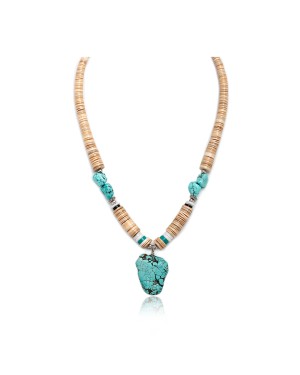 .925 Sterling Silver Certified Authentic Navajo Native American Natural Graduated Melon Shell Necklace  15606-55