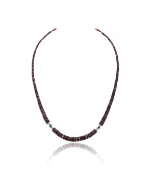 .925 Sterling Silver Certified Authentic Navajo Native American Natural Turquoise Graduated Heishi Necklace 25496