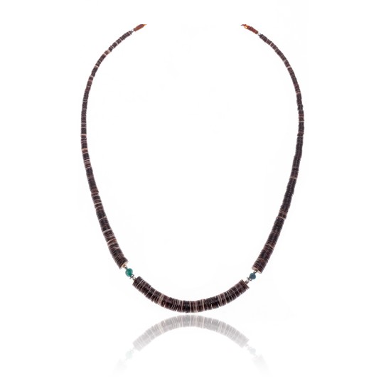 .925 Sterling Silver Certified Authentic Navajo Native American Natural Turquoise Graduated Heishi Necklace 25496 .925 Sterling Silver Certified Authentic Navajo Native American Natural Turquoise Graduated Heishi Necklace 25496