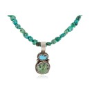 .925 Sterling Silver Certified Authentic Navajo Natural and and Spiderweb Turquoise Quartz Native American Necklace 14545-13-15781