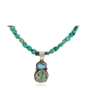 .925 Sterling Silver Certified Authentic Navajo Natural and and Spiderweb Turquoise Quartz Native American Necklace 14545-13-15781