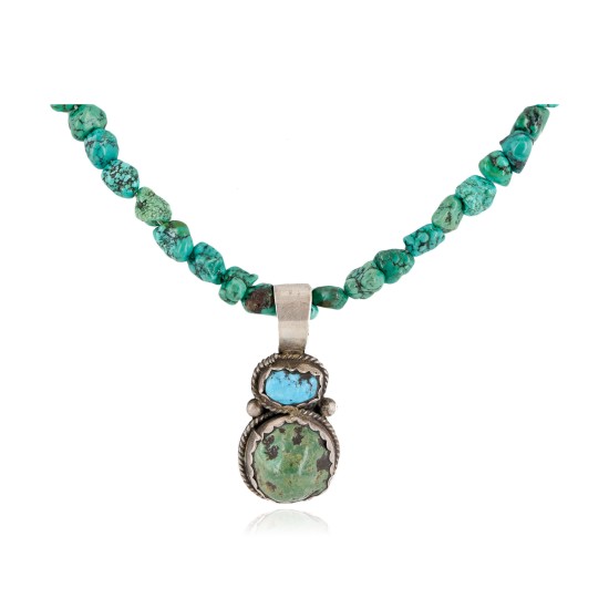 .925 Sterling Silver Certified Authentic Navajo Natural and and Spiderweb Turquoise Quartz Native American Necklace 14545-13-15781
