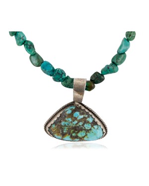 .925 Sterling Silver Certified Authentic Navajo Natural and Spiderweb Turquoise Hematite Native American Necklace 15029-3-15781