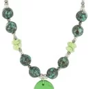 .925 Sterling Silver Certified Authentic Navajo Natural Gaspeite Native American Necklace 750212