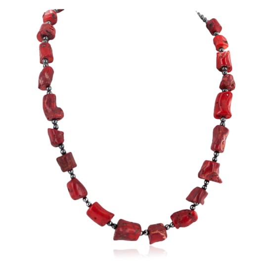 .925 Sterling Silver Certified Authentic Navajo Natural Hematite Coral Native American Necklace 750232-5 .925 Sterling Silver Certified Authentic Navajo Natural Hematite Coral Native American Necklace 750232-5