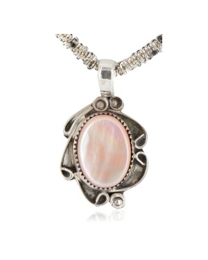 .925 Sterling Silver Certified Authentic Navajo Natural Mother of Pearl Native American Necklace 12908-2