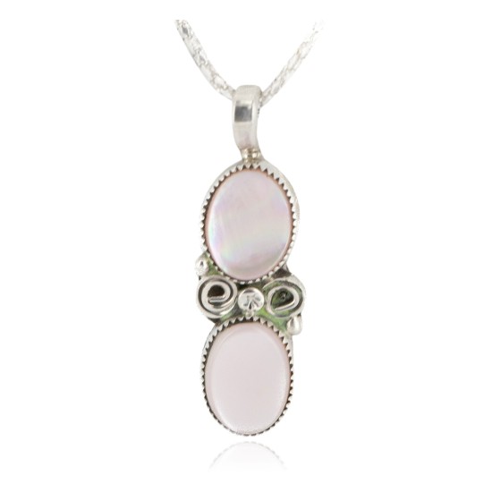 .925 Sterling Silver Certified Authentic Navajo Natural Mother of Pearl Native American Necklace 12910-1