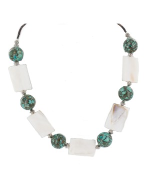 .925 Sterling Silver Certified Authentic Navajo Natural Mother of Pearl Native American Necklace 750213