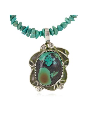 .925 Sterling Silver Certified Authentic Navajo Natural Mountain Turquoise Coral Native American Necklace 18281-2-1601-10