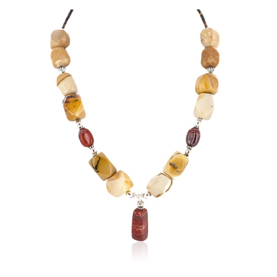 .925 Sterling Silver Certified Authentic Navajo Natural Red Jasper Agate Native American Necklace 24514-9