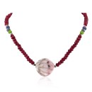 .925 Sterling Silver Navajo Natural Ruby Opalite Sapphire Jade Hematite Necklace 15768