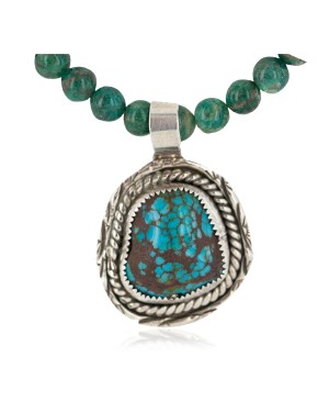 .925 Sterling Silver Certified Authentic Navajo Natural Spiderweb Turquoise Agate Native American Necklace 18281-3-18278