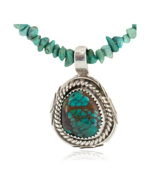 .925 Sterling Silver Certified Authentic Navajo Natural Spiderweb Turquoise Native American Necklace 18282-3-1601-10