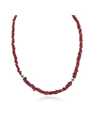 .925 Sterling Silver Certified Authentic Navajo Natural Turquoiose Coral Native American Necklace 750219