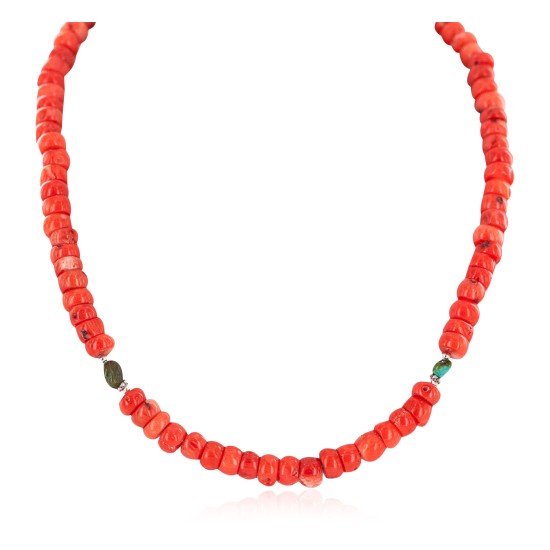 .925 Sterling Silver Certified Authentic Navajo Natural Turquoiose Coral Native American Necklace 750220 .925 Sterling Silver Certified Authentic Navajo Natural Turquoiose Coral Native American Necklace 750220
