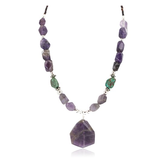 .925 Sterling Silver Certified Authentic Navajo Natural Turquoise Amethyst Native American Necklace 25342-3 .925 Sterling Silver Certified Authentic Navajo Natural Turquoise Amethyst Native American Necklace 25342-3