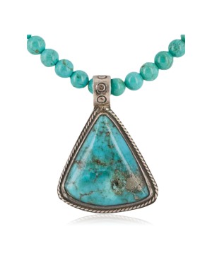 .925 Sterling Silver Certified Authentic Navajo Natural Turquoise and Coral Native American Necklace 15003-9-15222