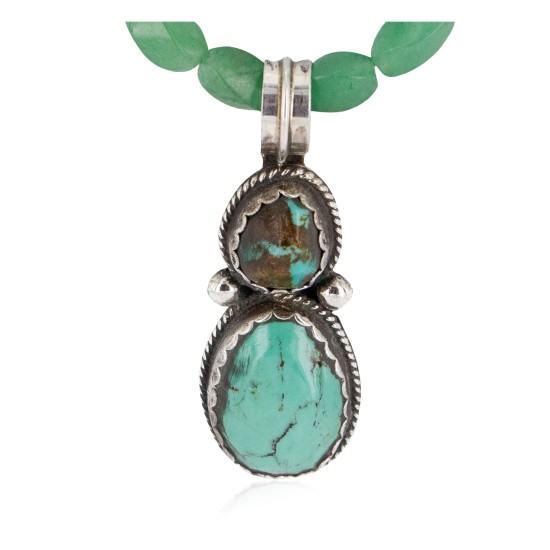 .925 Sterling Silver Certified Authentic Navajo Natural Turquoise and Jade Native American Necklace 740104-83-15814