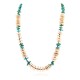 .925 Sterling Silver Certified Authentic Navajo Natural Turquoise and Melon Shell Native American Necklace 15567-08