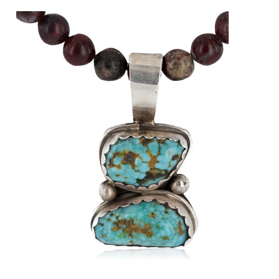 .925 Sterling Silver Certified Authentic Navajo Natural Turquoise and Red Jasper Native American Necklace 34041-1-15786 .925 Sterling Silver Certified Authentic Navajo Natural Turquoise and Red Jasper Native American Necklace 34041-1-15786