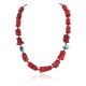 .925 Sterling Silver Certified Authentic Navajo Natural Turquoise Coral Hematite Native American Necklace 24511-1