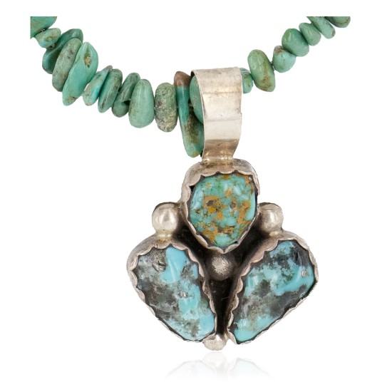 .925 Sterling Silver Certified Authentic Navajo Natural Turquoise Coral Native American Necklace 15040-23-790102