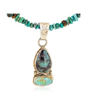 .925 Sterling Silver Certified Authentic Navajo Natural Turquoise Coral Native American Necklace 18190-1-1601